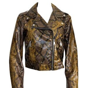 ZARA faux leather snake skin brown biker jacket szM